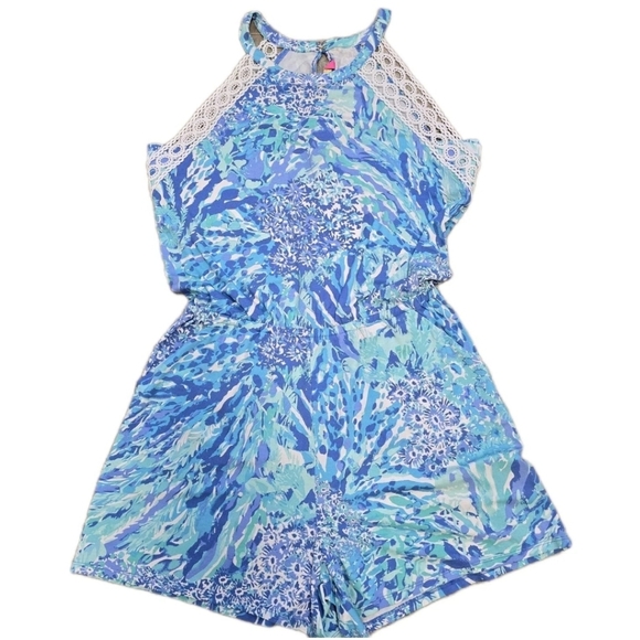 Lilly Pulitzer NWT Lala Romper Haven Hey Hey Soleil Blue White Size Large 001702 - Picture 8 of 9